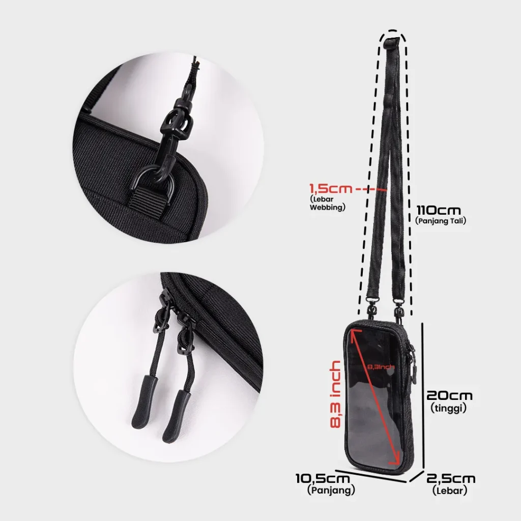 Foxsories - Tas HP Smartphone Slot Kartu Uang Slingphone - Terra — Size Chart