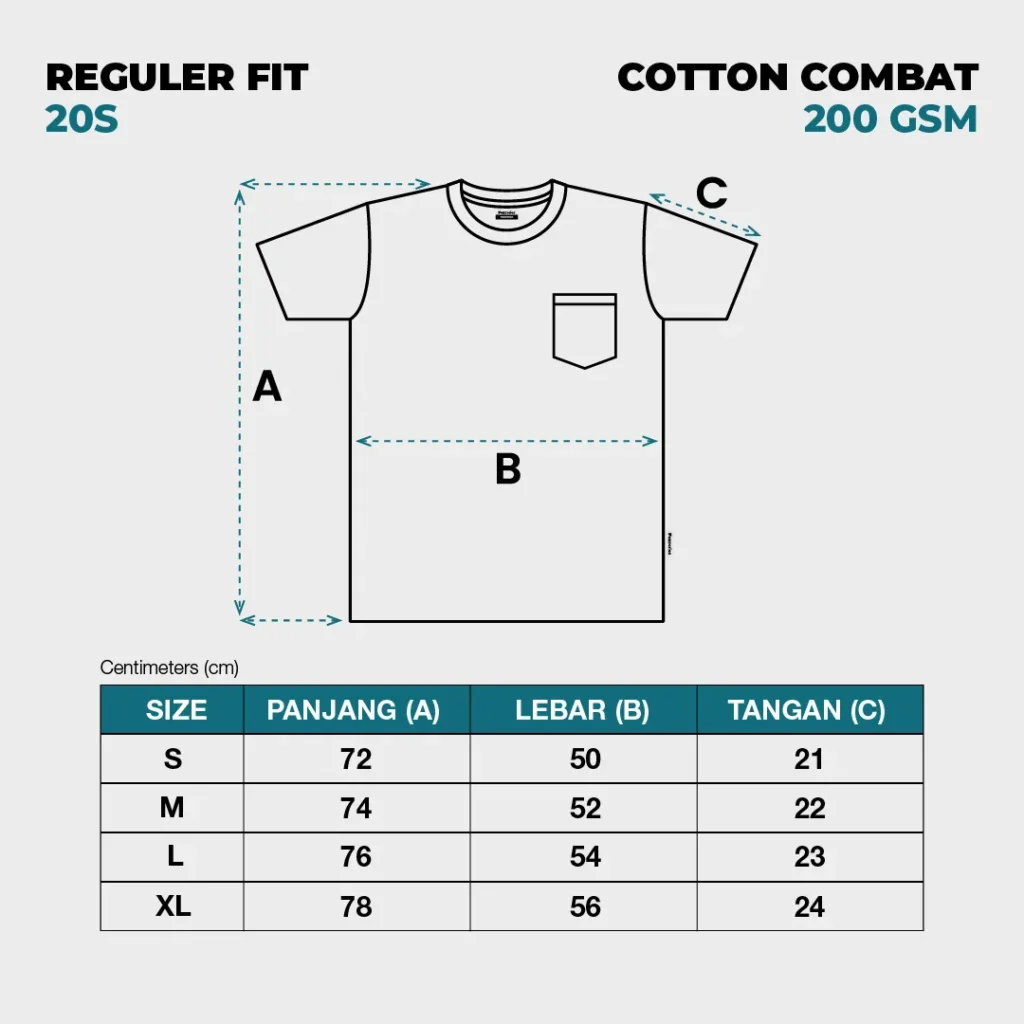 Foxsories - Heavyweight Tshirt Kaos Polos Pocket Reguler Fit 20s — Size Chart